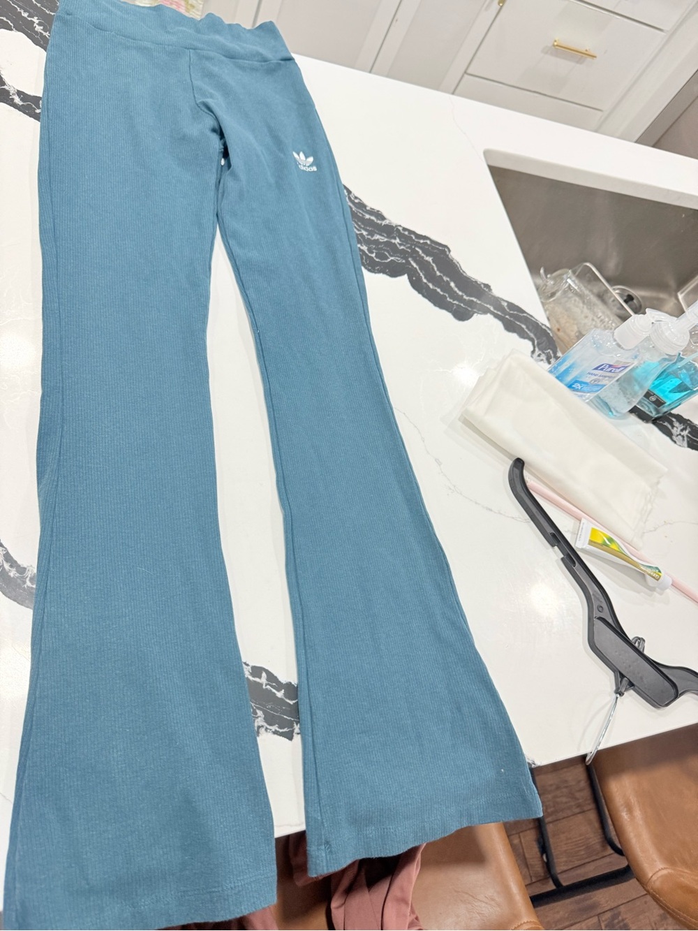 adidas Kids Teal Blue Ribbed Flared Sweatpants